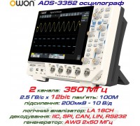 OWON ADS3352 осцилограф 2 х 350МГц,  виборка: 2.5 ГВ/с,  пам'ять: 100 Mpts, декодування: I²C, SPI, RS232/UART, CAN, LIN 