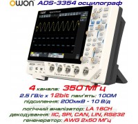 OWON ADS3354 осцилограф 4 х 350МГц,  виборка: 2.5 ГВ/с,  пам'ять: 100 Mpts, декодування: I²C, SPI, RS232/UART, CAN, LIN 