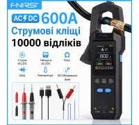 FNIRSI DMC100, струмові кліщі TrueRMS, AC/DC 600A, напруга AC / DC 750/1000В, опір: 100 МОм, ємність: 10мФ, частота: до 10 МГц, Waveform, NCV, температура: до 1300 ºС.