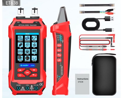 TOOLTOP ET638, багатофункціональний тестер, трасошукач, PoE, VFL, OPM, QC-тест, DMM