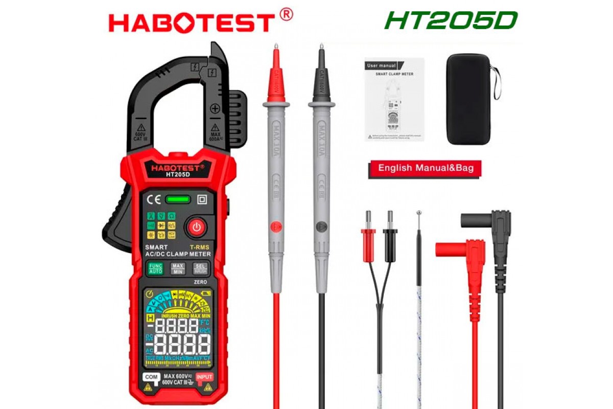 HT205D, струмові кліщі HABOTEST, TrueRMS, AC/DC 600A, напруга AC