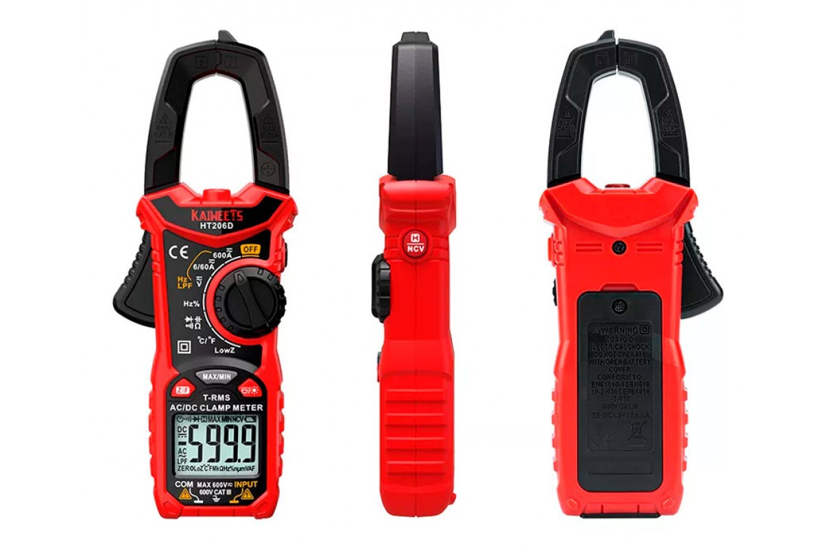 KAIWEETS HT206D, струмові кліщі TrueRMS, AC/DC 600A, напруга AC