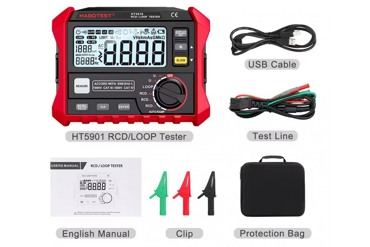 HABOTEST HT5910, тестер опору контуру, витоку та УЗО (RCD)