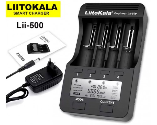 LiitoKala Lii-500 універсальний зарядний пристрій на 4 слота, для АА, ААА,18650, 26650, 21700 Li-Ion, LiFePO4, NiCd/NiMH акумуляторів