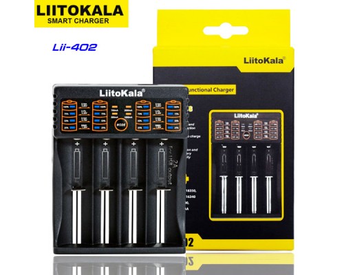 Lii-402 LiitoKala, зарядний пристрій на 4 каналів для AA, AAA, 18650, 26650, 21700 Li-ion, LiFePo4, Ni-Mh акумуляторів