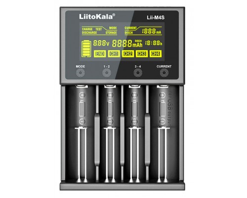 LiitoKala Lii-M4S універсальний зарядний пристрій для АА, ААА, C, 18650, 17335, 14500, 14650, 17500, 18490, 26650, 21700 Li-Ion, NiCd/NiMH акумуляторів