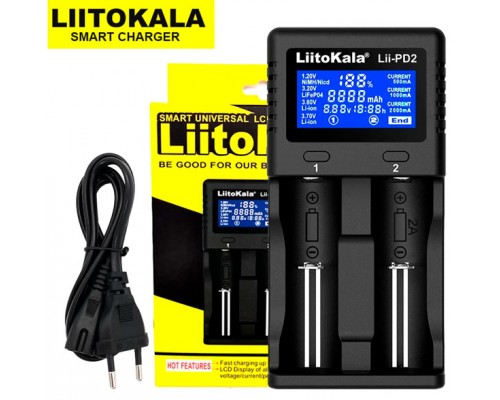 LiitoKala Lii-PD2 універсальний зарядний пристрій для АА, ААА,18650, 26650, 21700 Li-Ion, LiFePO4, NiCd/NiMH акумуляторів