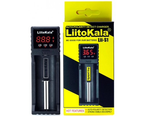 Lii-S1 LiitoKala, зарядний пристрій на 1 канал для AA, AAA, 18650, 26650, 21700 Li-ion, LiFePo4, Ni-Mh акумуляторів