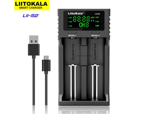 Lii-S2 LiitoKala, зарядний пристрій на 2 каналів для AA, AAA, 18650, 26650, 21700 Li-ion, LiFePo4, Ni-Mh акумуляторів