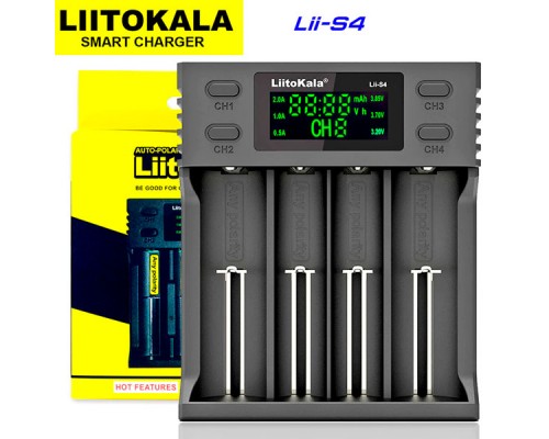 Lii-S4 LiitoKala, зарядний пристрій на 4 каналів для AA, AAA, 18650, 26650, 21700 Li-ion, LiFePo4, Ni-Mh акумуляторів