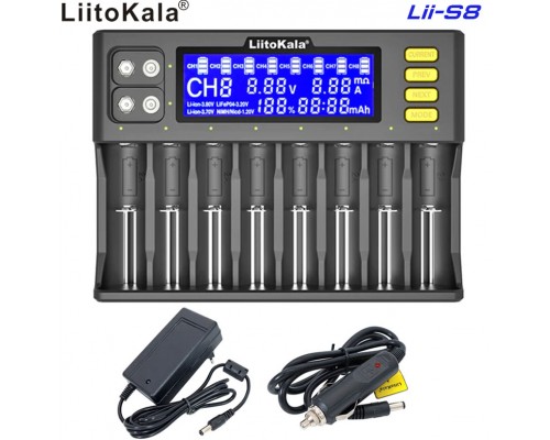 Lii-S8 LiitoKala, зарядний пристрій на 8 каналів для AA, AAA, 18650, 26650, 21700 Li-ion, LiFePo4, Ni-Mh акумуляторів