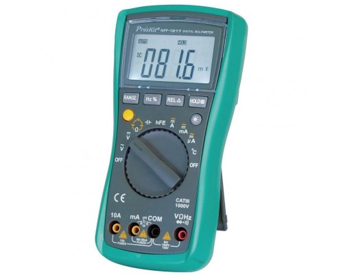 Pro'sKit MT-1217, цифровой мультиметр, напряжение AC750/DC1000В, сопротивление: 60МОм, емкость: 6мФ, температура, частота до 20 МГц, тест диодов
