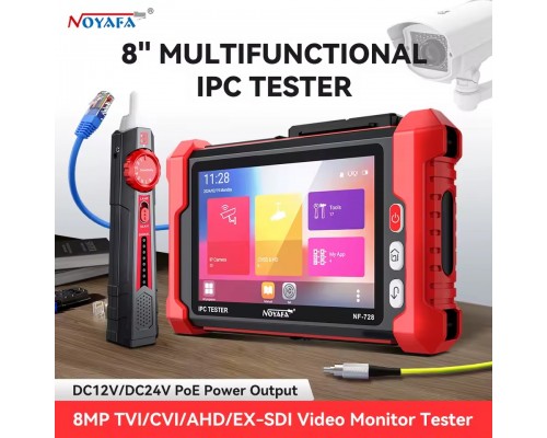NOYAFA NF-IPC728HSO, монітор-тестер 8K UHD камер відеоспостереження CCTV, TDR Cable Test, PoE, OPM, VFL