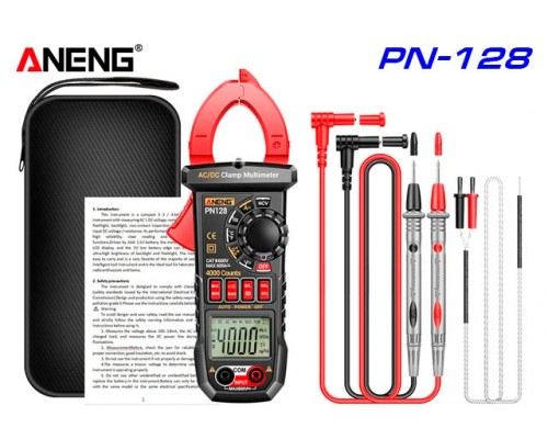 ANENG PN128, струмові кліщі, AC/DC 600A, напруги  600 В, опору 40 МОм, ємності  4мФ, частота 4МГц, температури до 1000 °С.