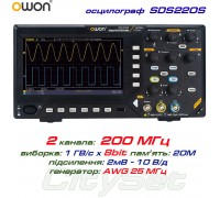 OWON SDS220S осцилограф 2 х 200МГц,  виборка: 1 ГВ/с,  пам'ять: 20 Mpts, генератор 1х25МГц