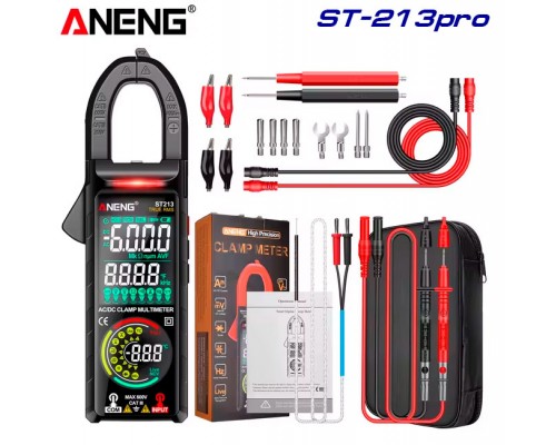 ANENG ST213pro, струмові кліщі, AC/DC 400A, напруга AC/DC 600В, опір: 60 МОм, ємність: 60мФ, температура: до 1000 ºС. (+додатковий комплект щупів)