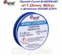 Припій Cynel олов'яно-свинцевий Sn60Pb40, d=1.0mm, 50гр., з флюсом SW26 2,5%