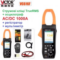 VICTOR VC616F, токовые клещи + осциллограф + регистратор, AC/DC 1000A, напряжеие AC/DC 1000В, сопротивление: 100МОм, ёмкость: 20мФ, частота: до 20 МГц, Bluetooth