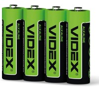Videx LR06, AA 4 шт. SHRINK, батарейка лужна, 1.5В, 2600мА