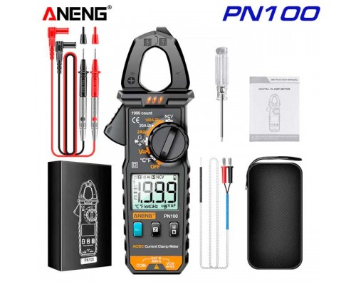 ANENG PN100, струмові кліщі, AC/DC 100A, напруга AC/DC 600В, опір: 20 МОм, ємність: 2000мкФ, температура: до 1000 ºС.