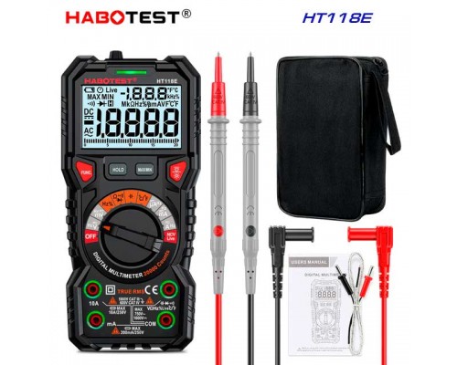 HABOTEST, HT118E, мультиметр TrueRMS, відліків: 20000, напруга: DC 1000В / AC 750В струм: 10А, опір: 100МОм,  ємність: 2мФ, частота: 10МГц, детектування NCV
