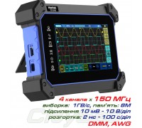 Hantek TO1154D портативний осцилограф 4 х 150МГц, вибірка: 1 ГВ/с, пам'ять: 8Мб, дисплей: 7'' TFT,  +AWG, +DMM
