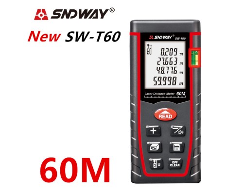 SNDWAY SW-T60 лазерна рулетка до 60 метрів, вбудовані рівні, min/max, дисплей 2"