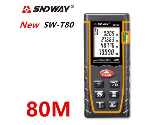 SNDWAY SW-T80 лазерна рулетка до 80 метрів, вбудовані рівні, min/max, дисплей 2"