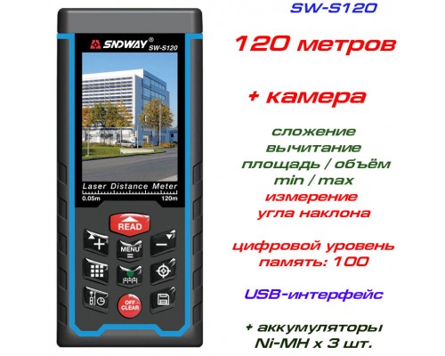 SNDWAY SW-S120 лазерна рулетка до 120 метрів, +камера, вбудовані рівні, min/max