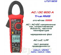 UNI-T, UT219DS токовые клещи, AC/DC 600A, пусковые токи, аналоговая шкала, фильт нижних частот, детектирование чередования фаз