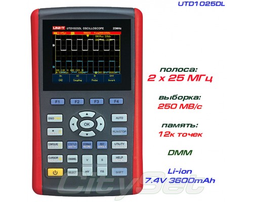 UTD1025DL осциллограф портативный, 2 канала х 25 МГц